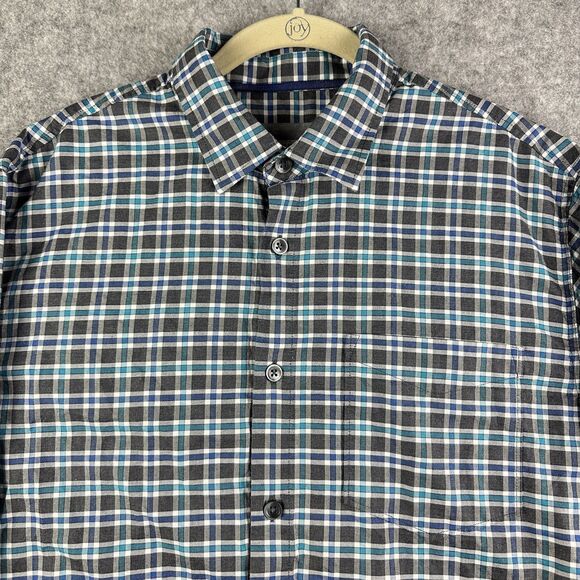 32 Bar Blues Shirt Mens M Blue Plaid Cotton Casual Button Up Preppy Pocket - Picture 1 of 13